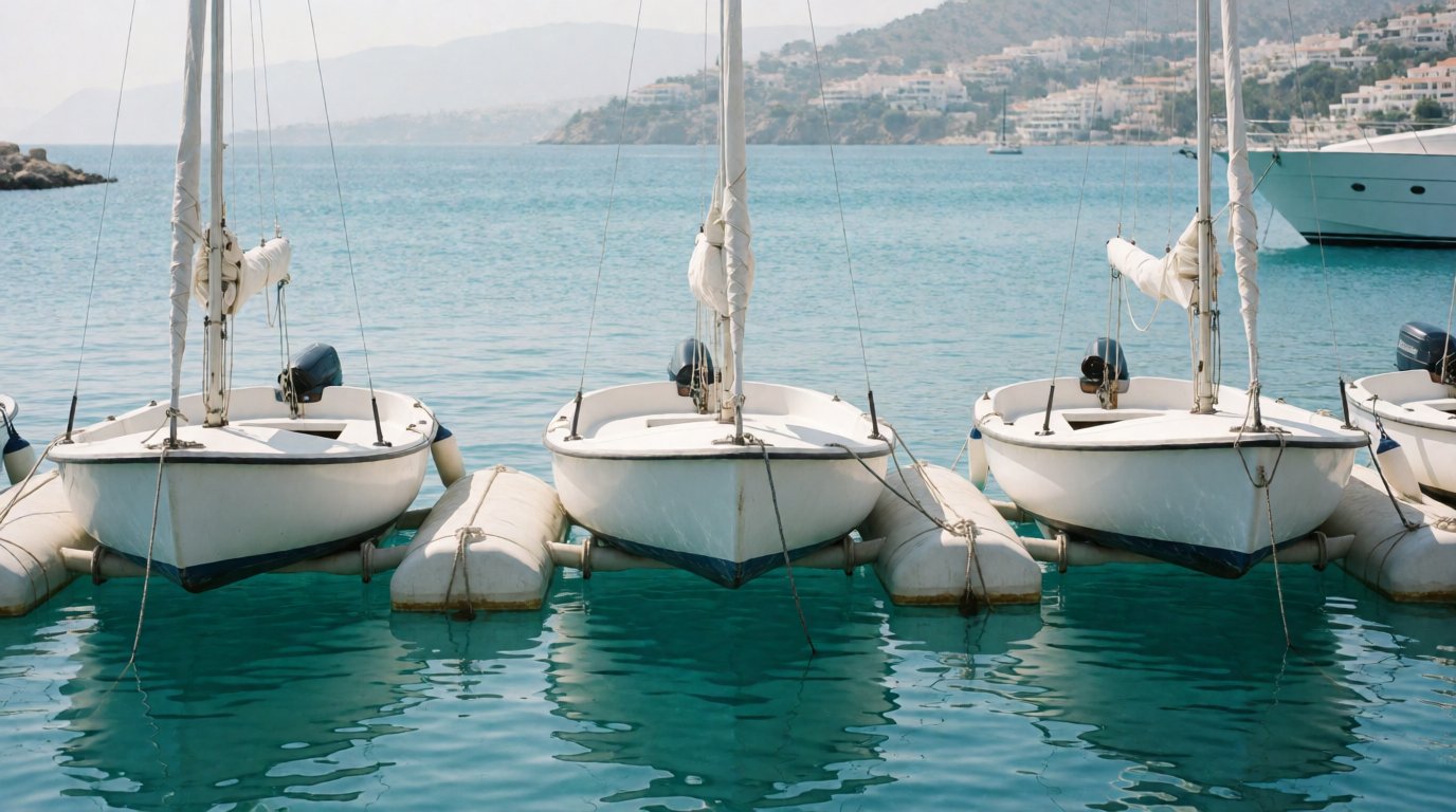 Pequeños barcos de día amarados en un puerto mediterráneo (foto provisional)